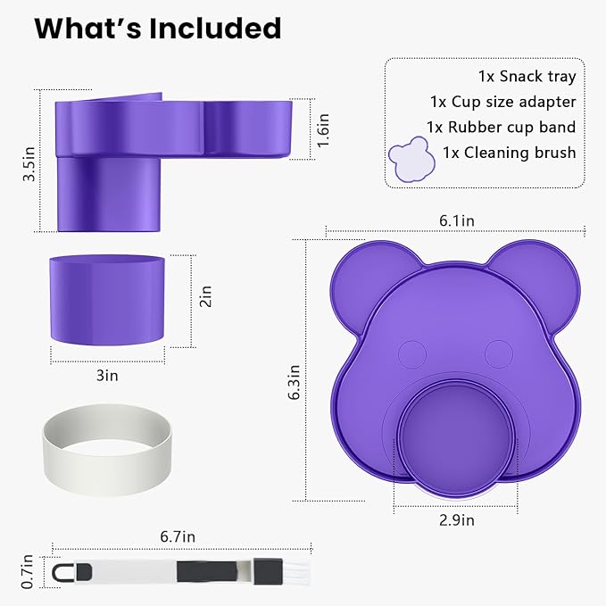 Car Seat Tray - Convert Cup Holder to a Tray for Snacks, Toys, 360° Rotatable for Kids Travel, Booster, Stroller and Anywhere (Purple)