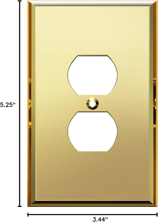 LIDER Duplex Receptacle Wall Plate, Mirrored Outlet Cover for Duplex Outlet, Plexiglass Outlet Cover, Reflective Finish, Acrylic Glass, Modern Decoration Upgrade, Oversized 1-Gang 5.25" x 3.44", Gold