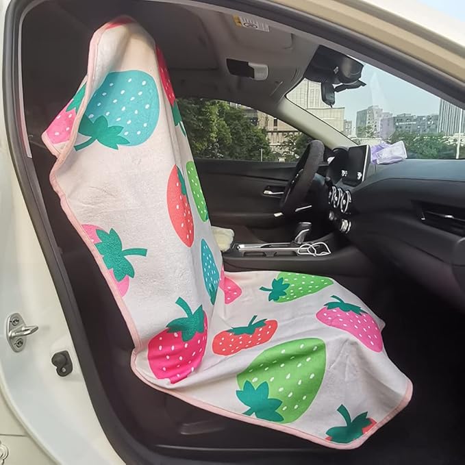 LoyaGour Car Seat Cover Protector Front Seats,for Gym Workout,Running,Swimming,Beach and Hiking,Waterproof Sweat Towel Bucket Seat Covers for Cars SUV Trucks (Strawberry, 1Pcs)