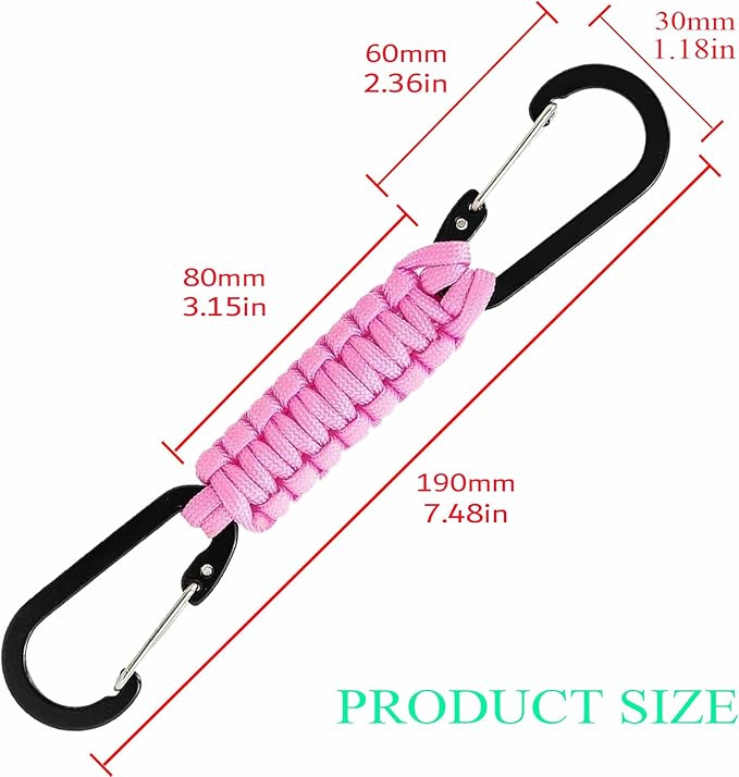 Paracord Keychain Carabiner with Double Hooks Hanger Stroller Hook for Camping Hiking Clip Water Bottle Keys Backpack Tools