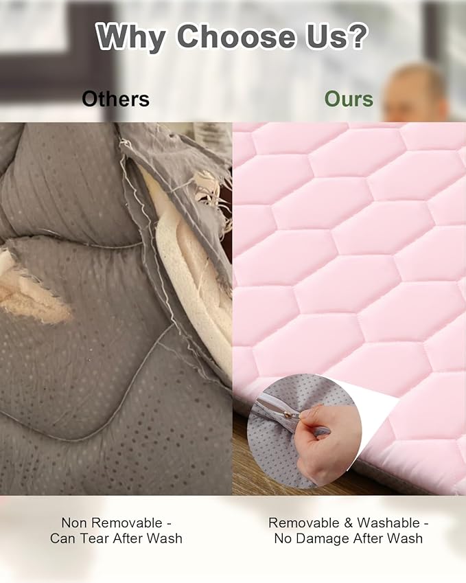 TINYHARBO Premium Foam Baby Play Mat 50" x 50" with Removable Cover, Extra Thick Padding Playpen Mat, Non-Slip Floor Mat, Stylish & Easy to Clean for Crawling Baby, Infants & Toddlers, Pink