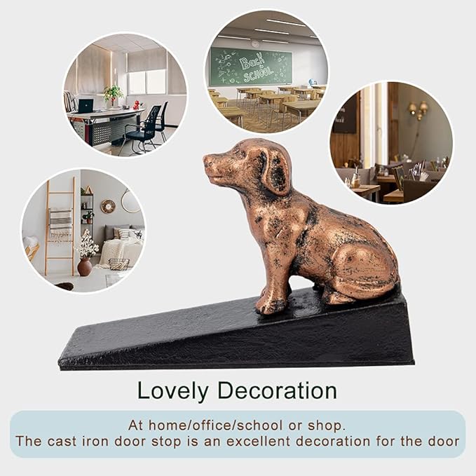 Earl Diamond Heavy Duty Cast Iron Cute Dog Door Stops | Decorative Cute Animal Statue Metal Door Stopper Wedge, with Non-Slip Mat for Home Office Commercial