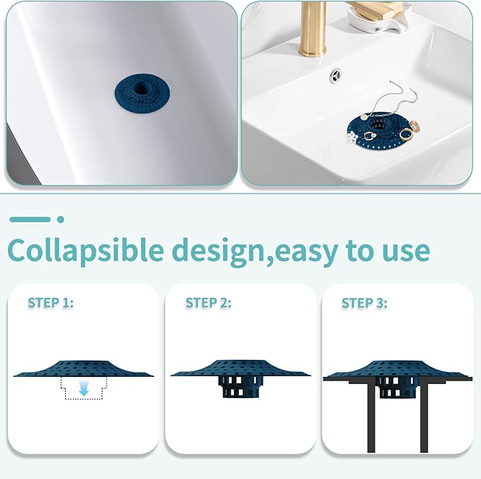 Aluvor Bathtub Drain Hair Catcher,Silicone Tub Hair Catcher Drain Protector,All-in-one Shower Hair Drain Catcher Strainer for 1.48'' to 1.76'' Regular Drains, 3PCS/Navy Blue