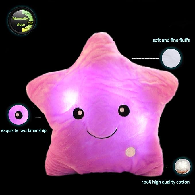 sofipal Twinkle Star Shaped Plush Pillow, Creative LED Night Light Glow Cushions Stuffed Toys Gifts for Kids, Decoration (Purple)