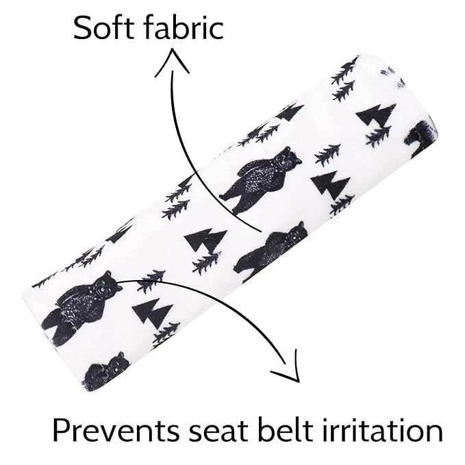 Baby Car Seat Belt Covers, Bear Car Seat Strap Covers for Boys, Fleece Stroller Strap Cover for Kids, Soft Car Seat Neck Cover, Newborn Car Seat Straps Shoulder Protectors, 2 Pack