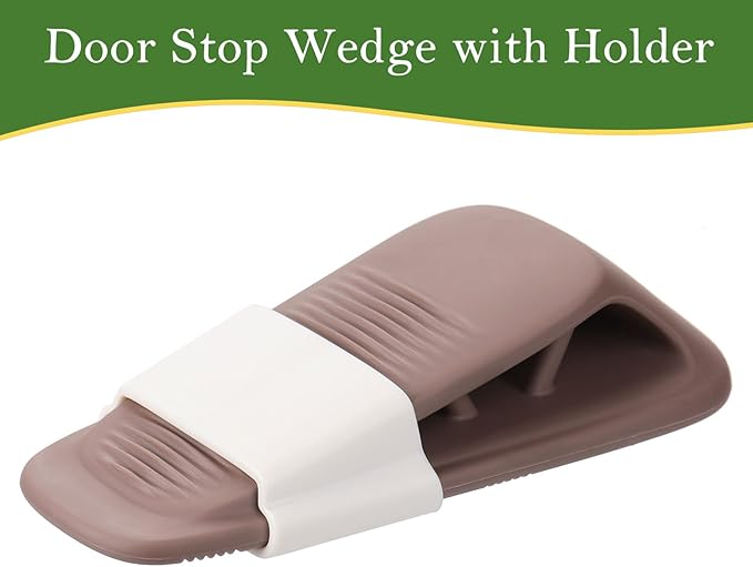 Fursafe&Q Rubber Door Stoppers for Bottom of Door, Door Stop Wedge with Holder, Heavy Duty Doorstops 2 Pack, Wall Protector for Home & Office & School & Commercial Doorstop Keep Open Stack Brown