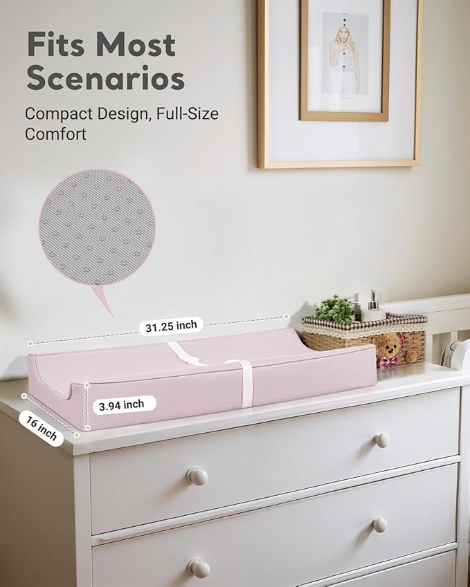 Vegan Leather Baby Changing Pad, Waterproof Cover, Standard Size, Wipe-Clean (Pink)