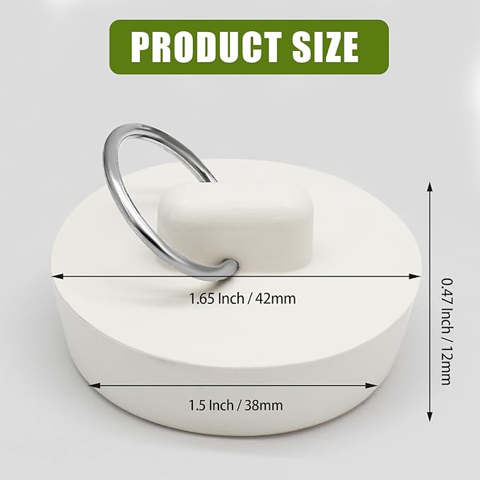 2 PCS 1-1/2 Inch to 1-5/8 Inch Rubber Drain Stopper with Hanging Ring, White Tub Drain Stopper, Sink Stopper Drain Plug, Rubber Sink Plug for Bathroom, Bathtub, Sewers and Kitchen