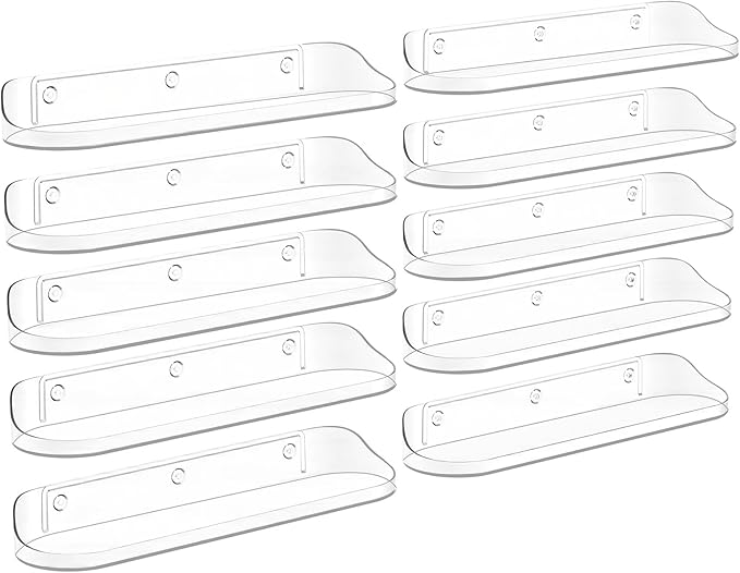 SpaceWhisper Floating Shelves for Wall, 10-Pack 15" Wall Shelves for Bathroom, Bedroom, Living Room, Display Hanging Shelf Organizer for Book, Picture Ledge, Figure Storage, Room Decor (Clear)