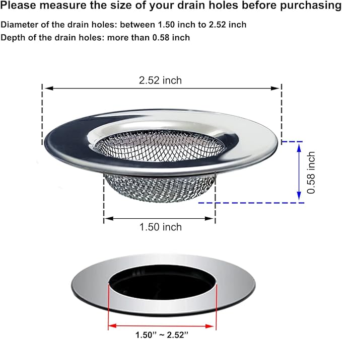 Seatery 1.50" Bathtub Strainers, Bathroom Sink Strainers, Shower Drain Hair Catcher, Drain Strainer for Laundry, Mop Pool, Utility, Slop, RV Sink, Stainless Steel, Pack-2