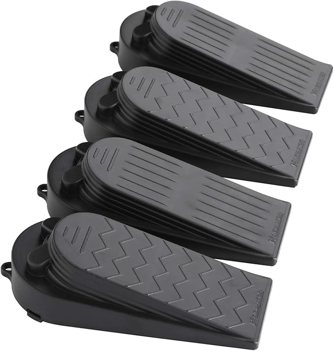 4-Pack Premium Door Stoppers with 2-in-1 Soft Rubber & Hard Plastic Design - Heavy Duty Wedge Stops for Floor Gaps, Child & Finger Safety, Fits Carpet/Tile/Hardwood Floors (Black)
