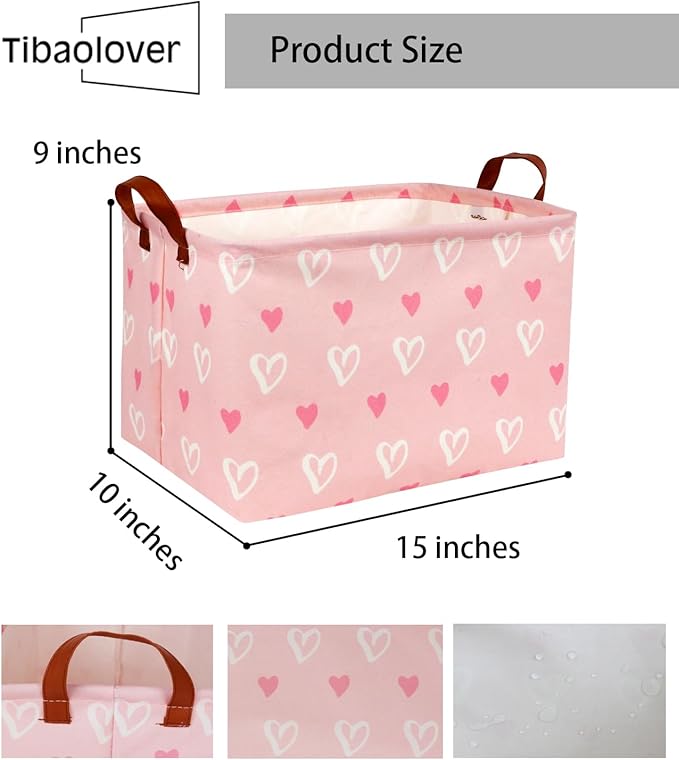 TIBAOLOVER Rectangular Kids Storage Basket Gift Basket Baby Storage Basket Cute Kids Toy Storage Bin Organizer Shelf Book Basket Room Decor(Pink Heart)