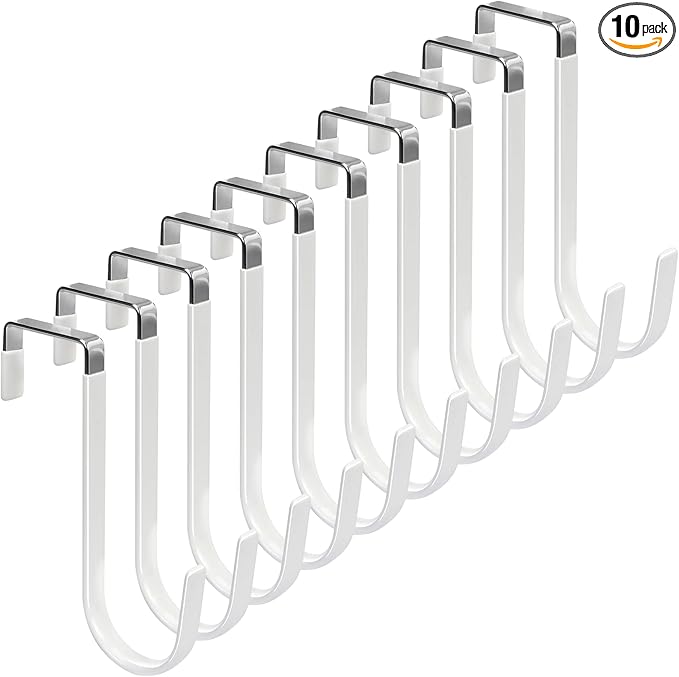 FYY Over the Door Hooks, 10 Pack Door Hangers Hooks with Rubber Prevent Scratches Heavy Duty Organizer Hooks for Living Room, Bathroom, Bedroom Hanging Clothes, Towels, Hats, Coats, Bags White