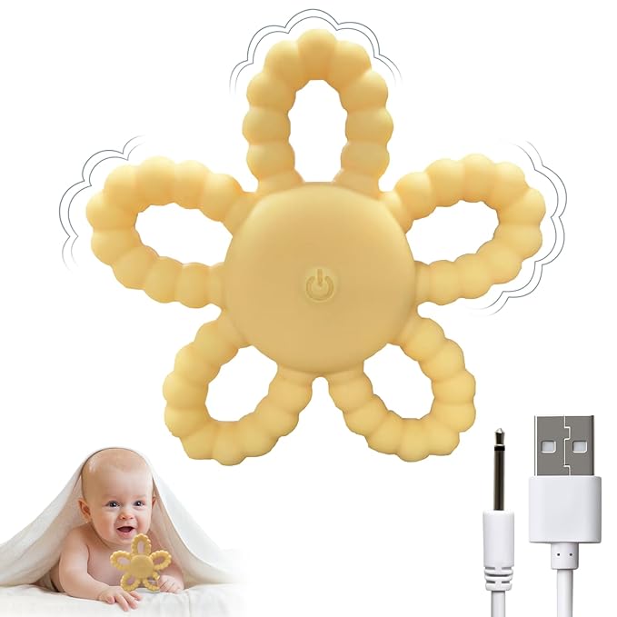 Vibrating Teether for Baby, Sensory Chew Toys for Autistic Children & Teething Toys for Babies, USB Chargeable & 3X Vibration Setting Travel Essential Gift for Kids with Autism Toddler