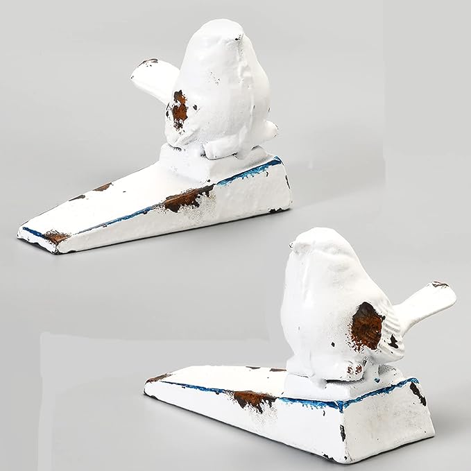 2 PCS Cast Iron Door Stop for Bottom of Door Cute Bird Decorative Door Stopper Wedge (Antique White)…………