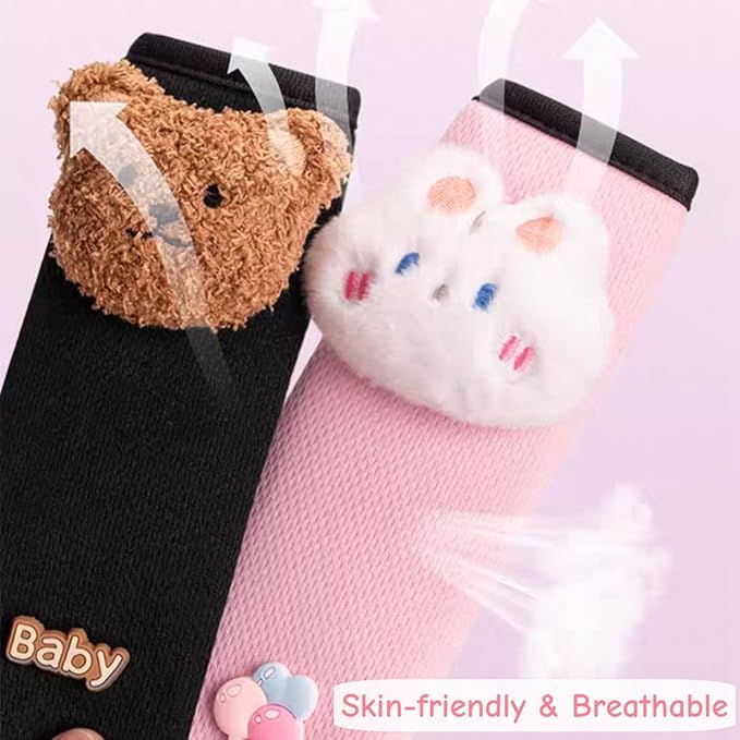 Seat Belt Cover Pad for Kids, Cute Animal Child Seatbelt Covers for Girls and Boys (Bear(Black))