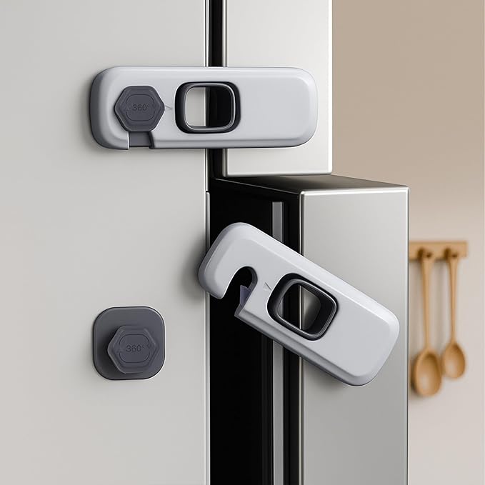 5 Pack Child Proof Refrigerator Locks, Fridge Lock with Strong Adheisive & ABS Plastic, Push Button to Release, Tool Free Installation Child Lock for Fridge, Drawers, Cabinets, Doors & Oven (White)