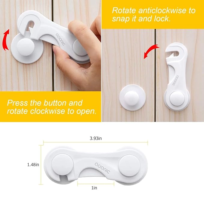 Child Safety Cabinet Locks, Adoric Baby Child Proof Cabinet Kitchen System, Drawers, Adjustable Strap, No Tools or Drilling and Strong Adhesive (8-Pack White)