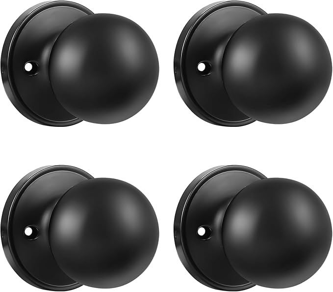 Knobonly 4 Pack Single Side Dummy Door Knob, Matte Black Non-Turning Indoor Door Knob, Closet Door Knobs, Stainless Steel