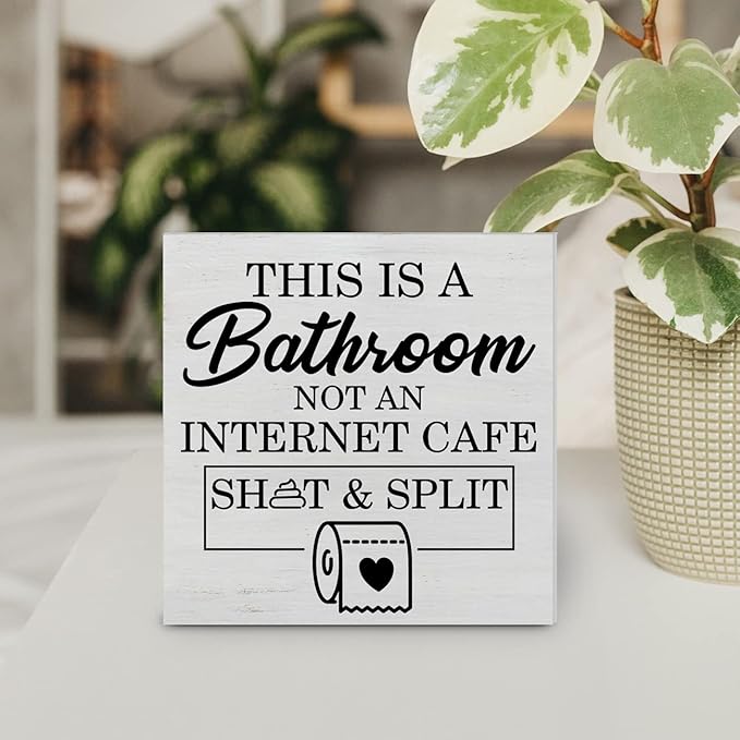 Country This Is a Bathroom Not an Internet Cafe Wood Box Sign Decor Desk Sign Bathroom Wooden Box Block Sign Rustic Home Shelf Wall Decoration