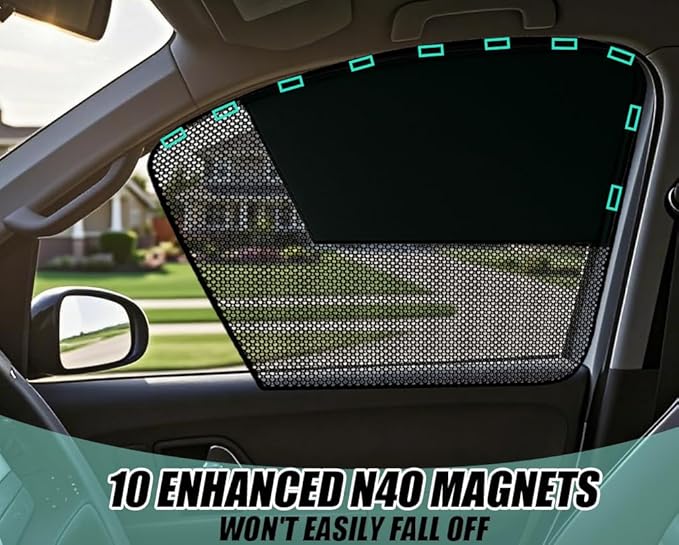 Car Window Shades, 2 Pack Magnetic Half Blackout & Half See-Through Car Sun Shade Side Window, Front Window Shade Block Heat UV Rays Glare for Driver Passenger