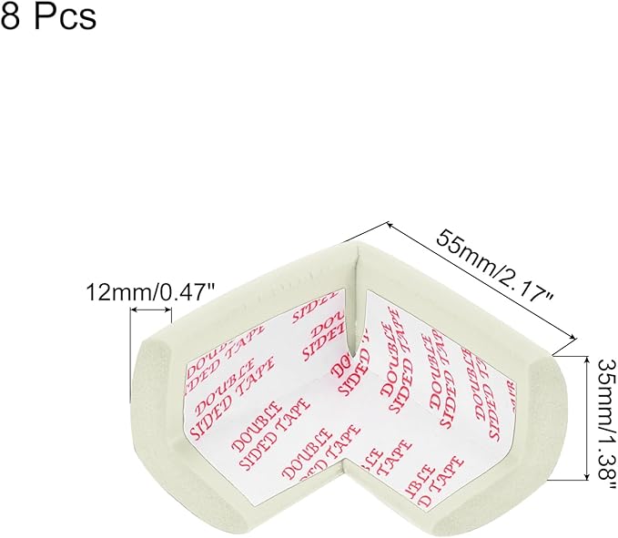 MECCANIXITY 8 Pack Soft Corner Protector, Rubber Foam Furniture Proofing Corner Guards Edge for Fireplace Table Stair, White