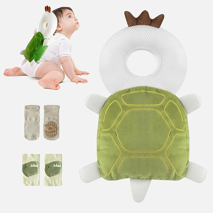 WKC Baby Head Protector Backpack with Knee Pads & Non-Slip Socks, Toddler Safety for Crawling & Walking (Style 4)
