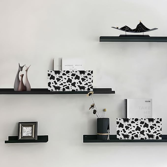 Kcldeci Cow Print Storage Bins - 2Pack Foldable Baskets for Organizing, Black & White Cow Pattern Animal Skin Print Sturdy Baskets for Shelves, Closet, Nursery, Toy