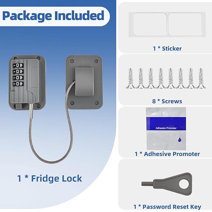 RORMGO Refrigerator Lock, Heavy Duty Fridge Locks for Kids, Freezer Lock with Combination for Refrigerator Drawer Cabinet Safety, Easy to Install No Keys Needed Grey, 2 Packs