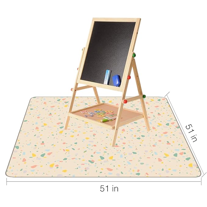 Splat Mat for Under High Chair/Arts/Crafts by CLCROBD, 51" Baby Anti-Slip Food Splash and Spill Mat for Eating Mess, Waterproof Floor Protector and Table Cloth (Beige)
