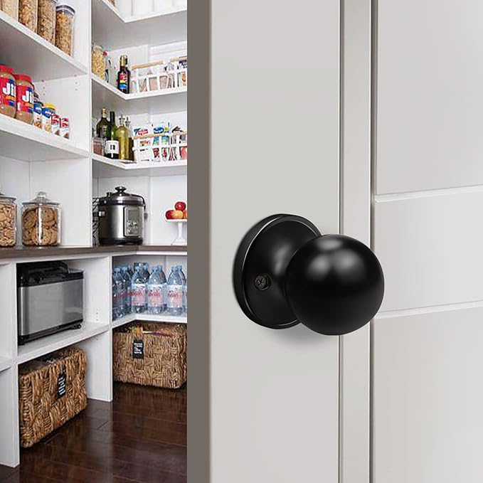 Probrico Non-Turning Half Dummy Door Knobs,Black Round Non-Turning Door Knobs for Closet French Door,4 Pack