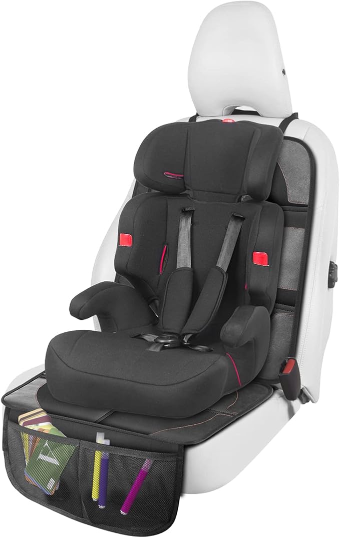 Car Seat Protector with Thickest Padding,Waterproof 600D Fabric Child Baby Seat Protector with Storage Pockets,Non-Slip Pets Cover Leather Reinforced Vehicle Seat 2 Pack
