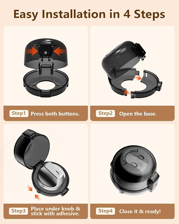 Oven Knob Covers - Heat Resistant Gas Stove Knob Locks with 3M Strong Adhesive, Oven Child Safety Lock for Kids & Pets, Oil & Water Proof, Easy to Use, Black (5+1 Pack)
