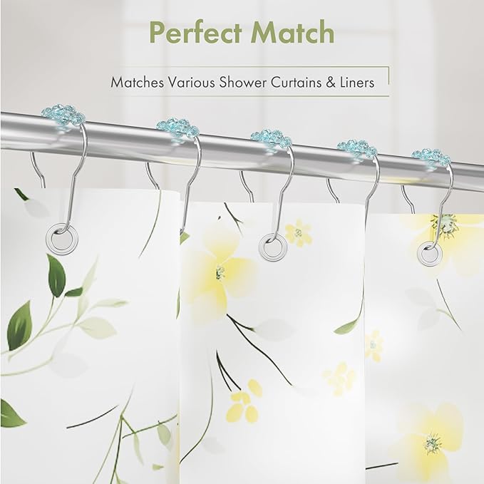 Amazer Shower Curtain Rings, Decorative Shower Curtain Hooks, Shower Curtain Hooks, Rustproof Stainless Steel Shower Hooks for Bathroom Shower Curtain-Set of 12, Ice Blu