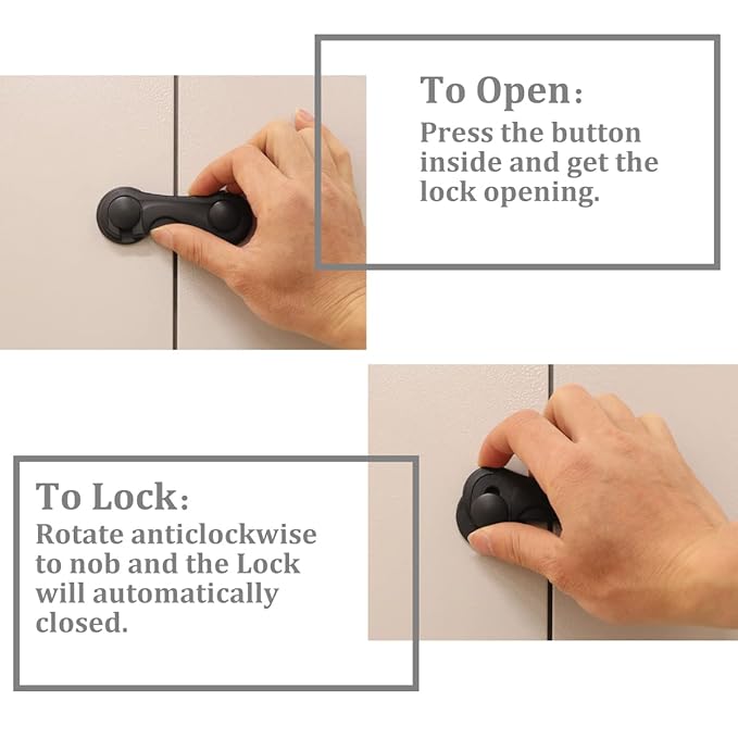 Cabinet Locks Baby Proofing, Childproof Cabinet Locks 10 Pack with Adhesive for Protecting Kids and Toddlers, Child Safety Lock for Drawer Cupboards Closet and Pantry Door (Black)