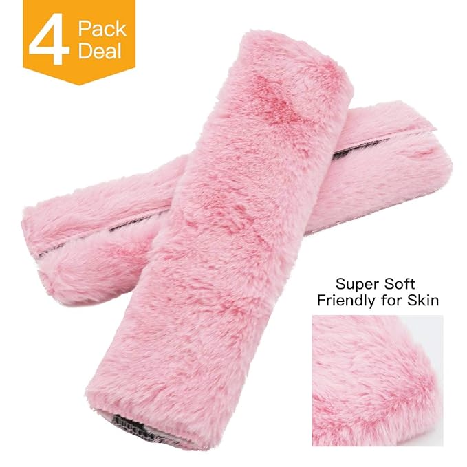 4Pack Seatbelt Covers for Kids,Seat Belt Cushion Cover,Infant Baby Car Seat Neck Shoulder Strap Pads,Soft Newborn Carseat Stroller Straps Covers Accessories(Pink)