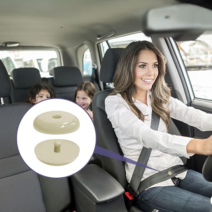 10 Sets Universal Fit Seatbelt Stopper Kit, Snap-on Seat Belt Button Stop, Car Accessories Plastic No Welding Required Seat Belt Buckle Button Prevent Seatbelt Clip from Sliding Down (Beige)