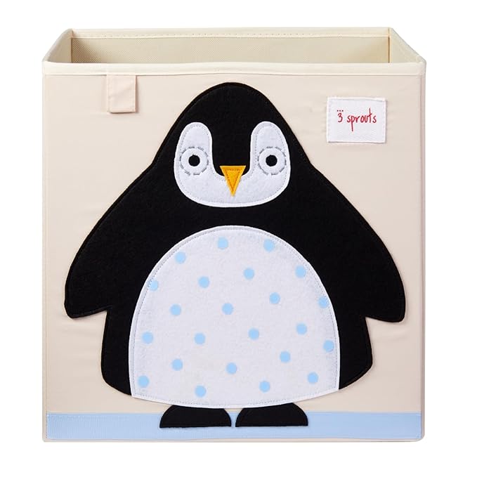 3 Sprouts Toy Storage Organizer: Toy Box Cube Organizer for Playroom, Nursery - Foldable Storage Bin - Penguin