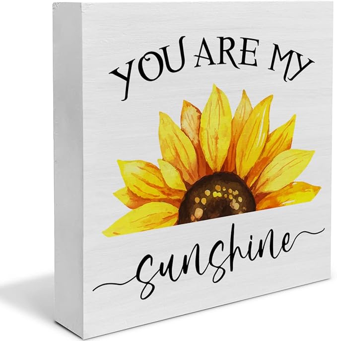 Country Sunflower Wood Box Sign Decor Desk Sign You are My Sunshine Sunflower Quote Wooden Box Block Sign Rustic Home Office Shelf Wall Decoration