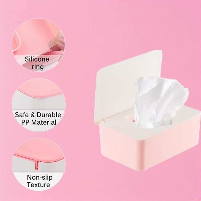 Wipes Dispenser White Pink,Reusable Flushable Wipe Holder Set with 2Pcs Refillable Portable Wipe Bag for Baby Adult Bathroom,Wipe Container with Lids Keeps Wipes Fresh,Baby Shower New Mom Gifts