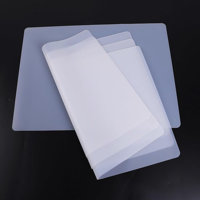 PABUSIOR Clear Silicone Crafts Mats: Translucent Non-slip Silicone Jewelry Sheet 11.8×15.7In - Heat Resistant Countertop Liner for Epoxy Resin Glitter Slime DIY Nail Art (4 Pack)