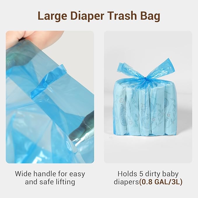 Odor Sealing Diaper Disposable Bags with Tie Handle, 200 count | Large Capacity, Unscented & Durable Diaper Trash Bags for Home & Baby Travel Use (Color:Blue)