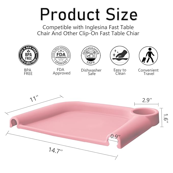 Baby Dining Tray Compatible with Inglesina Fast Table Chair Silicone Baby Dining Tray for Clip-On Fast Table Chair Dishwasher Safe BPA Free Silicone Removable Dining Tray Accessory -Deep Pink