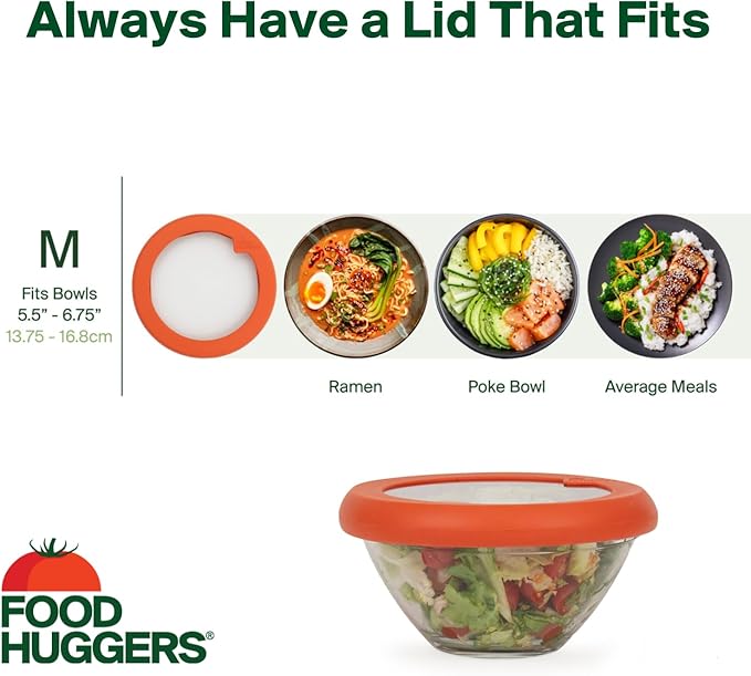 Food Huggers Replacement Lids for Glass Storage Containers | Silicone & Glass Lids that Don’t Crack | Fits Most Round Container Brands & Bowls | 100% Plastic Free (1 Lid (Medium), Terracotta)