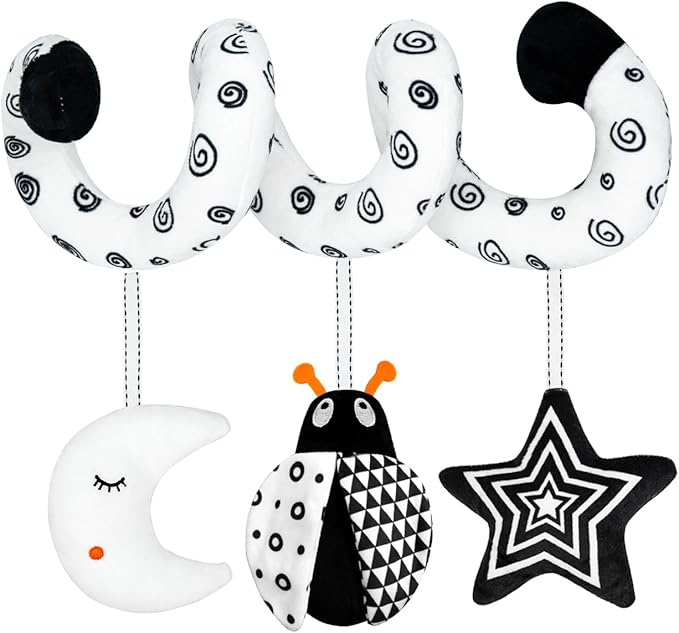 XIXILAND Car Seat Toys for Babies 0-6 Months Boys Girls, Black and White High Contrast Baby Toys 0-3 Months Carseat Toys Hanging, Stroller Newborn Infant Sensory Develpmental Toy for 0-18 Months