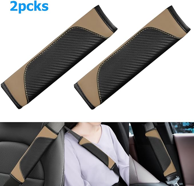 AUCELI 2PCS Car Seat Belt Cover, Carbon Fiber Seatbelt Shoulder Strap Covers, Breathable Leather Soft Harness Pad Protect Your Neck and Shoulder Compatible with Cars