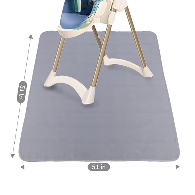 DFHY Splat Mat for Under High Chair/Arts/Crafts/Outdoor Picnic Mat, Washable Baby Spill Mat Waterproof Anti-Slip Floor Splash Mat, 51"x 51"Portable Baby Play Mat and Table Cloth-Light Grey
