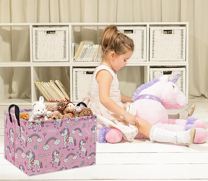 TIBAOLOVER Rectangular Unicorn Basket Kids Basket Pink Baby Storage Basket Cute Kids Toy Storage Bin Organizer Shelf Book Basket Unicorn Room Decor(Pink Unicorn)