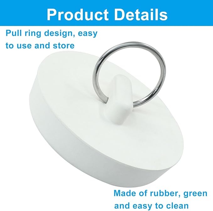 2 Pack Rubber Drain Stoppers, 1-7/8 Inch (47mm Diameter) Bathroom Sink Stopper Universal Bathtub Drain Plug, Hanging Ring Sink Stopper for Bathroom Kitchen Sink Tub Drain