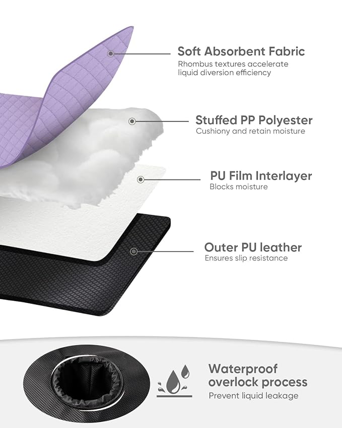 TinlyFinly 2 Pack Baby Potty Training Car Seat Protector, Waterproof Car Seat Liner for Potty Training Toilet, Baby Infant Toddler Piddle Pad Fits for Carseat, Stroller, Highchair - 2 Pack, Purple